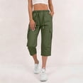 thumbnail image 2 of Capri Pants for Women,Women's Capri Pants Cargo Capris Travel Hiking Casual Summer Cropped Pants Stretch Drawstring Solid Color Pants, 2 of 8