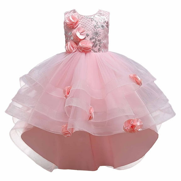 Odeerbi Kids Dress Toddler Girls Princess Dresses Tulle Dress Middle-aged Children's Sleeveless Embroidery Mesh Gauze Dress Pink