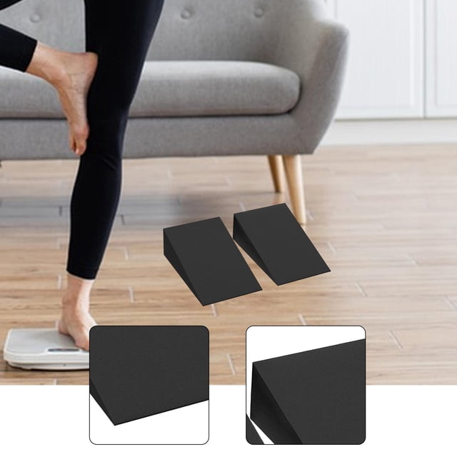 2 bloques de cuña para sentadillas, cuña de espuma, antideslizantes, tablas inclinadas para estiramiento de pantorrillas, , sentadillas con talón Negro