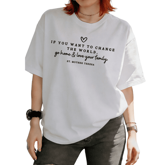 Cozymy Women's Vintage Script Heart Family Faith Inspirational Quote Graphic Short Sleeve T-Shirt Relaxed Fit