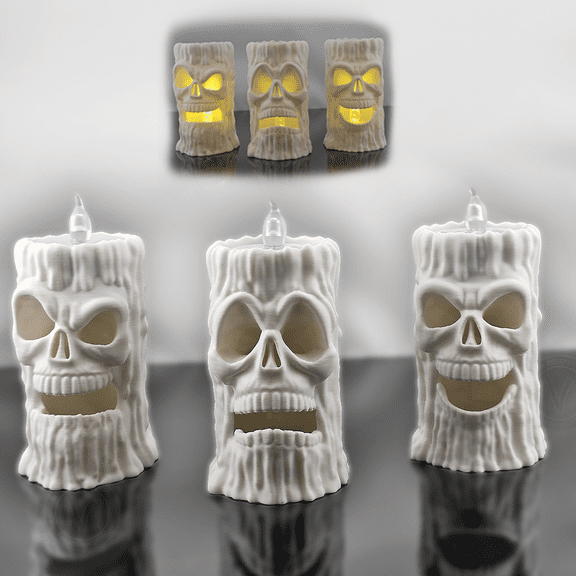 LED Skull Candle Holder, Flameless Halloween Decor Night Light, 3D Printed Gothic Spooky Mantle Accent, 3.3in x 2in, PLA, VectorDesignsArizona