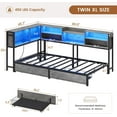 thumbnail image 3 of Aunfebrco Corner Bed Frame Twin XL Size Daybed with Bookcase Storage & Charging Station & Led Lights, Twin XL Platform Beds with Bookcase Storage & 2 Drawers for Bedroom, Gray, 3 of 10