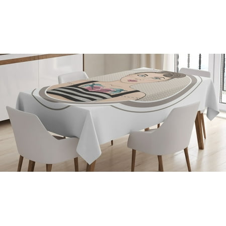 

Ambesonne Pin up Girl Tablecloth Rectangular Table Cover Rockabilly Rebel 52 x70 Multicolor