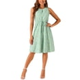 thumbnail image 2 of Vestido midi sin mangas de corte A con cuello en forma de llave y cintura ajustable, estampado de flores pequeñas, color verde claro, talla XL, 2 of 5