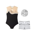 thumbnail image 4 of iixpin Girls Gymnastics Gym Training Suit Metallic Ballet Dance Unitard with Shorts Headband Set Silver 6, 4 of 7