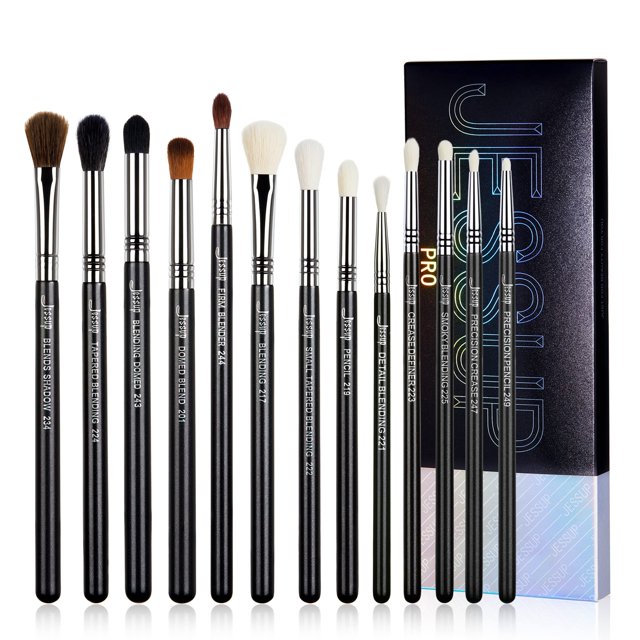 Jessup Juego de brochas de maquillaje para ojos Brocha de mezcla profesional para maquillaje Sombra de ojos 13 piezas Brocha de licuadora sintética premium Maquillaje negro T338