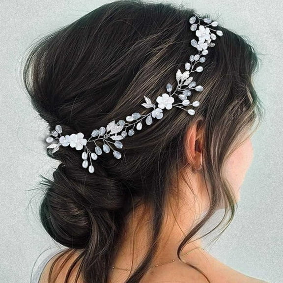 Flower Bride Wedding Hair Vine Silver Rhinestone Leaf Headpieces Bridal Hair Piece Hair Accessories for Women and Girls