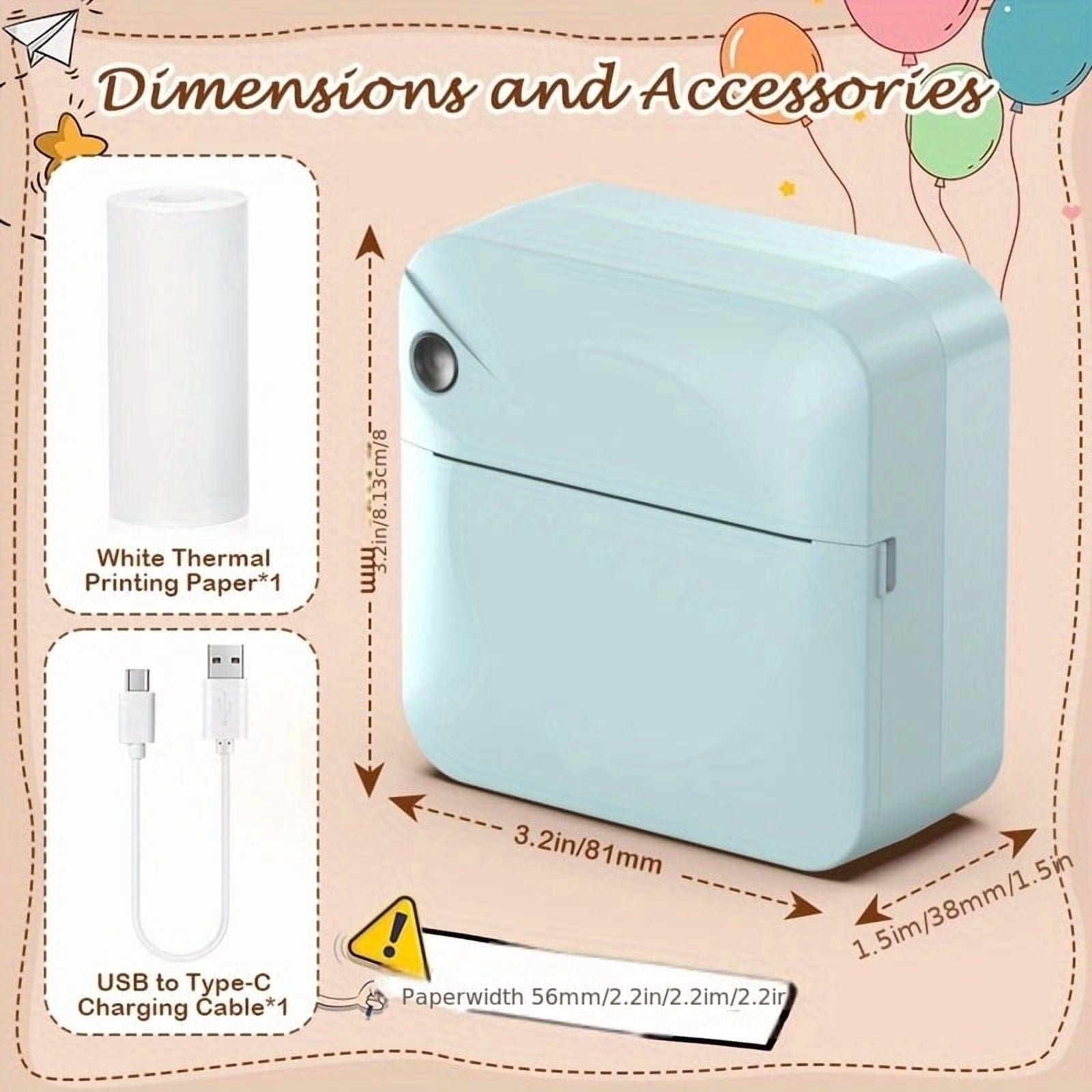 Ink Free Sticker Printer Mini Thermal Printer: Wireless Pocket Printer, Intelligent Portable Receipt Printer, With 1 Roll Of Thermal Paper – Suitable for Photos, Diaries, Notes, And Memos