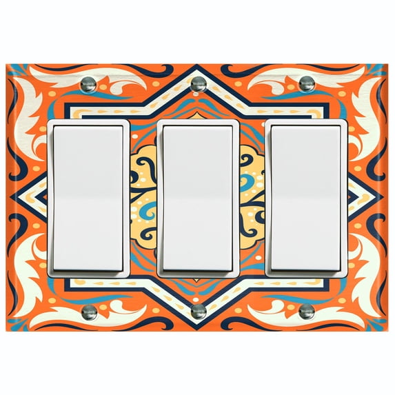 Metal Light Switch Plate Cover Blue Orange Mandala Star Tile Pattern TIL041