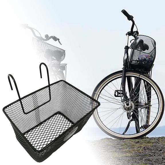 VMWMSSR Metal Mesh Bike Hanging Basket, Detachable Front Handlebar Storage Basket, Heavy Duty Wire Bicycle Cargo Carrier For Shopping Commuting Outdoor Cycling(Black-7.87")