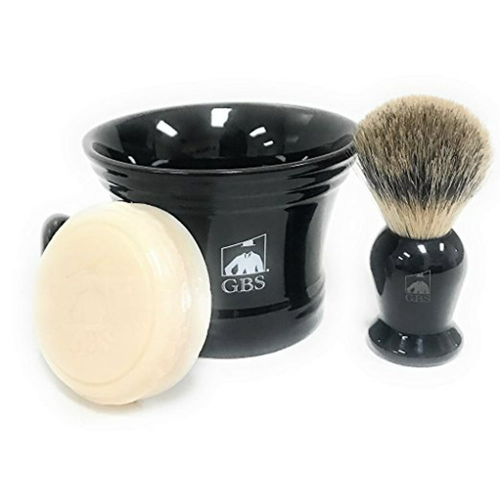 Men's Shaving Set Black 3 Piece set Pure Badger Shaving Mug