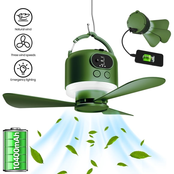 Portable Rechargeable Camping Fan with Large Capacity And Long Battery , Suitable for Outdoor Use, Tent Hanging, And Emergency Lighting