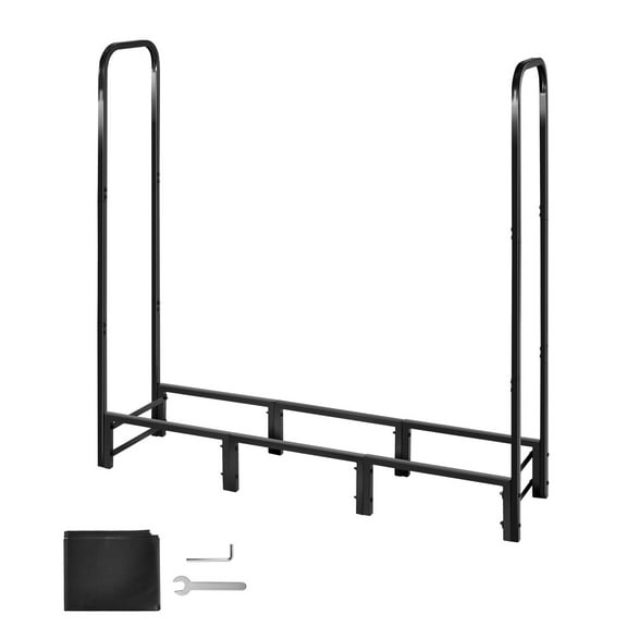 KFFKFF 4 ft Firewood Rack with Waterproof Cover, Outdoor Log Holder for 1/4 Cord, 400lb Capacity, Fully Covered Powder-Coated Metal Storage for Fireplace or Deck