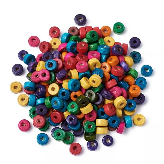 U8MO 200pcs Mixed Flat Round Lead Free Tiny Wood Beads Loose Beads Spacer Craft 6x3mm