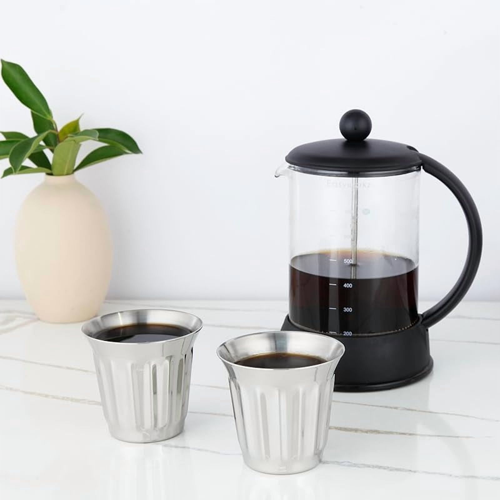 Easyworkz Stainless Steel Double-Wall Espresso Cups 5 oz Set of 2, Vertical Stripe Design, Gunmetal