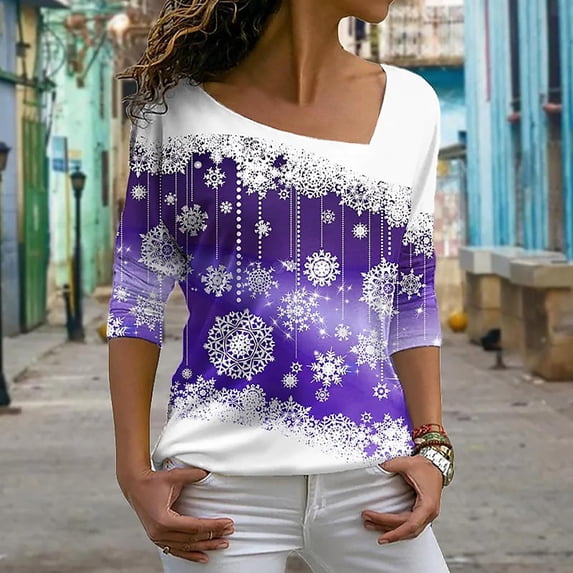 Lilgiuy Fashion Women Print Long Sleeve Comfortable Breathable V-Neck Shirt Tops Warm Outwear Clothes