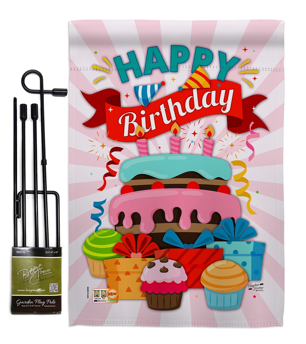 Happy Birthday Cake Special Occasion Party Celebration Impressions Decorative Vertical 13 X 18 5 Double Sided Garden Flag Set Metal Pole Hardware Walmart Com Walmart Com