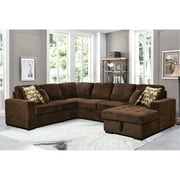 Oversized 123" Chocolate U-Shaped Sectional Sofa - Versatile Design with Storage Chaise & 4 Throw Pillows - Perfect for Large Spaces, Dorms, and Apartments