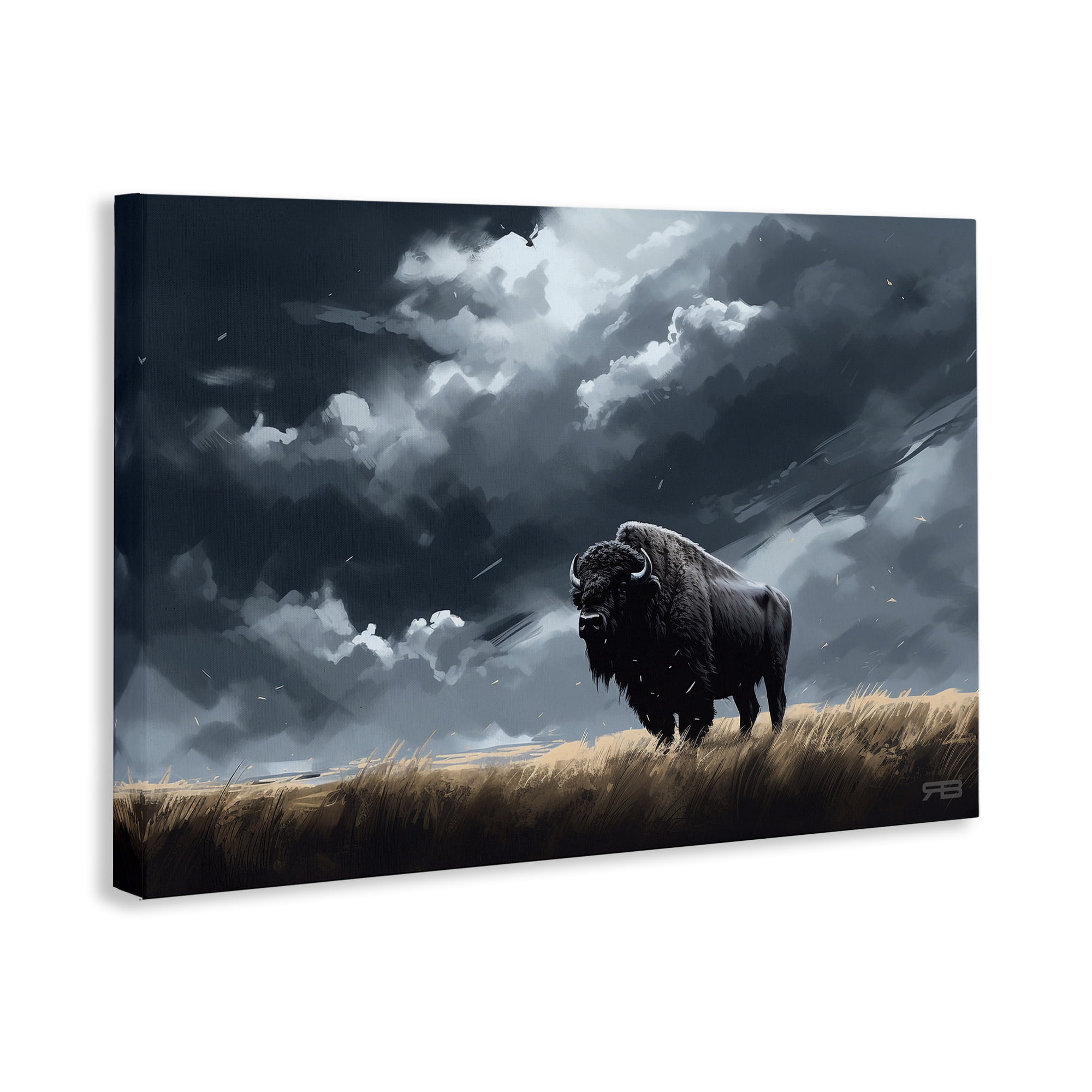 Stupell Industries Bison Silhouette with Clouds Landscape Painting Gallery Wrapped Canvas Art Print Wall Art, 36 x 24