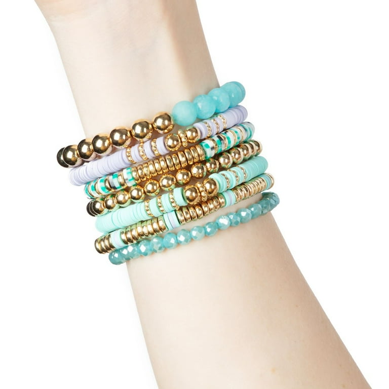 Cousin DIY Teal and Purple Heishi Stack DIY Bracelet Kit, Clay