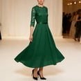thumbnail image 2 of Round Neck Lace Dress Evening Dress Skirt Solid Color Dress For Women Fashion Half Sleeve Long Dress For Women Green M, 2 of 6