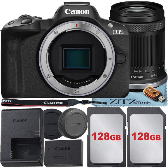Canon EOS R50 Mirrorless Camera with RF-S 18-150mm f/3.5-6.3 IS STM Lens   2 Pack SanDisk 128GB Memory Card   ZeeTech Accessory Bundle