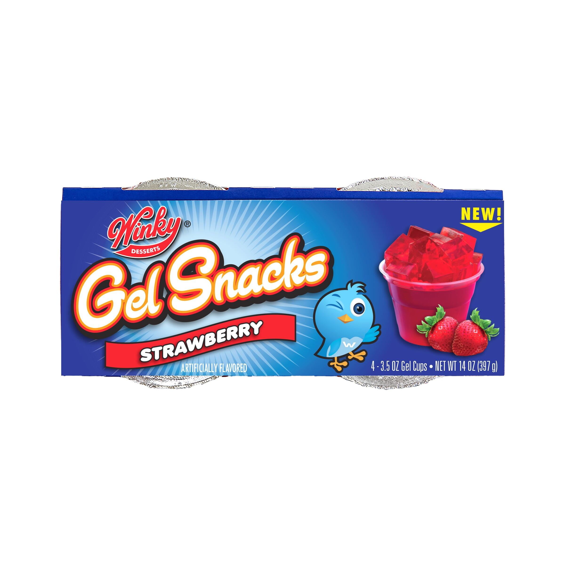 Winky Strawberry Gel Snacks, 4 Count Plastic Cups, Refrigerated, 1 Cup Serving Size