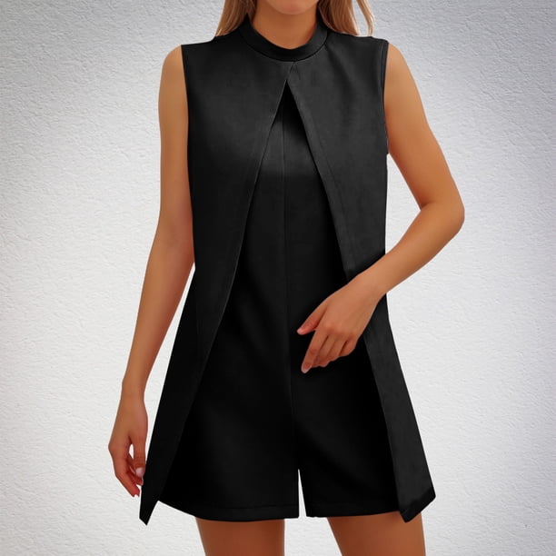 Puntoco Pantalones cortos de algodón para mujer Mono corto de color liso con cuello redondo y elástico en los cuatro lados para mujer