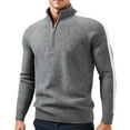 thumbnail image 2 of Betivan Men's Sweaters Quarter Zip Pullover Premium Cotton Comfort Mock Neck Striped Fall Winter Fashion Thermal Sweaters, 2 of 5