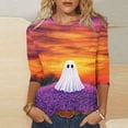 thumbnail image 2 of QATAINLAV 3/4 Length Sleeve Tops for Women Halloween Vintage Graphic Tees Casual Crew Neck Shirts Funny Gifts Purple XL, 2 of 5