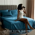 thumbnail image 6 of MR&HM Silky Satin Sheet Set King Size 4 Pcs, Elegant Luxurious King Size Bed Sheets, with Flat Sheet, 15'' Deep Pocket Fitted Sheet and King Satin Pillow Cases Set of 2 (King Size, Teal), 6 of 7