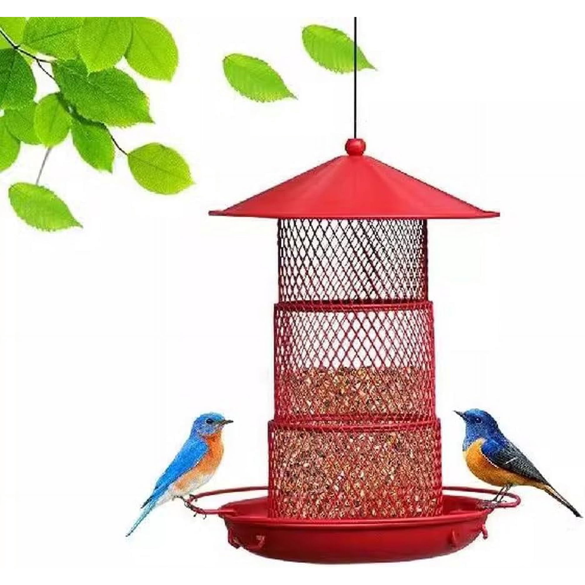 DEACOWER Bird Feeder for Outside, Squirrel Proof Bird Feeders for Outdoors Hanging, Metal Wild Bird Seed Feeders for Bluebird, Cardinal, Finch, Sparrow, Blue Jay,Chew-Proof, Weather-Resistant