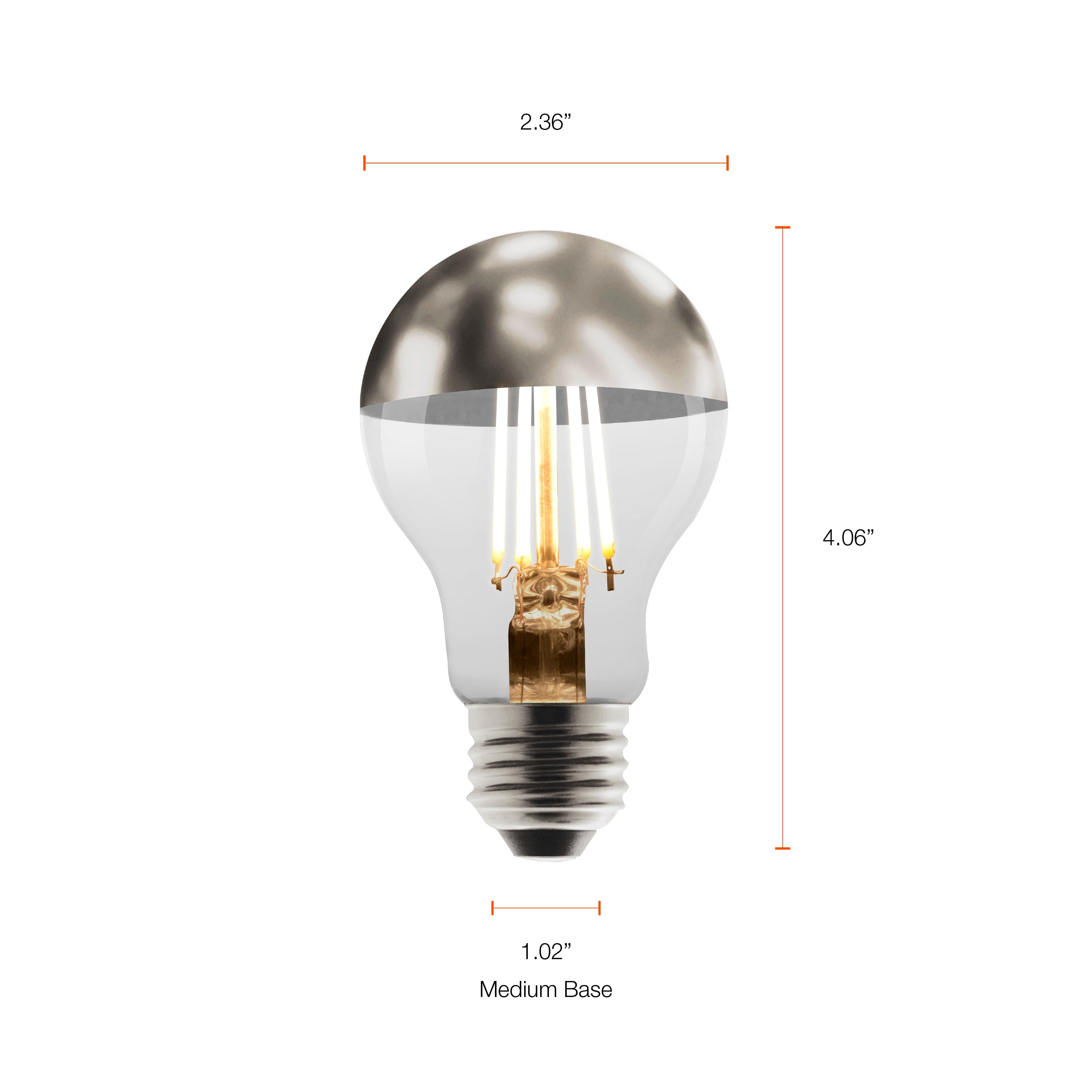 Better Homes & Gardens A19 Silver Dipped Vintage LED Soft White Light Bulb, 40 watts, Dimmable, E26, 2 Pk