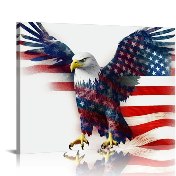 Wolf Heart Illustrations 'Flying Bald Eagle American Flag' Canvas Art 20x16in