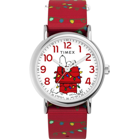 Timex Women's Weekender x Peanuts Holiday 38mm Watch - Red Strap White Dial Silver-Tone Case