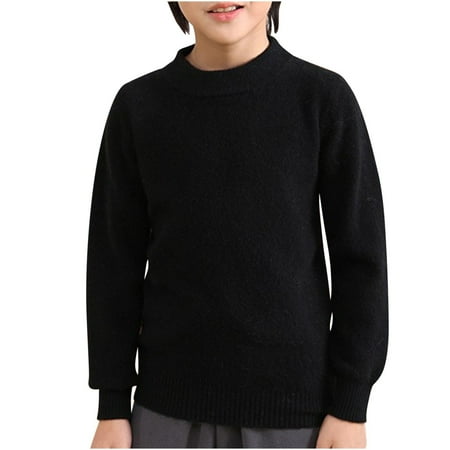 Gpaecead 4-18 Years Kid s Thermal Tops For Boys Girls Casual Solid Color Long Sleeve Round Neck Baselayer Black