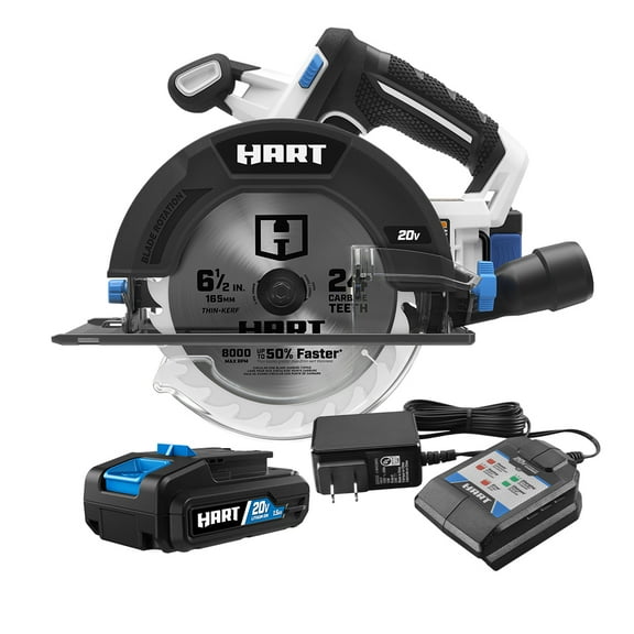 HART 20-Volt Cordless 6-1/2-Inch Circular Saw, (1) 1.5Ah Lithium-Ion Battery