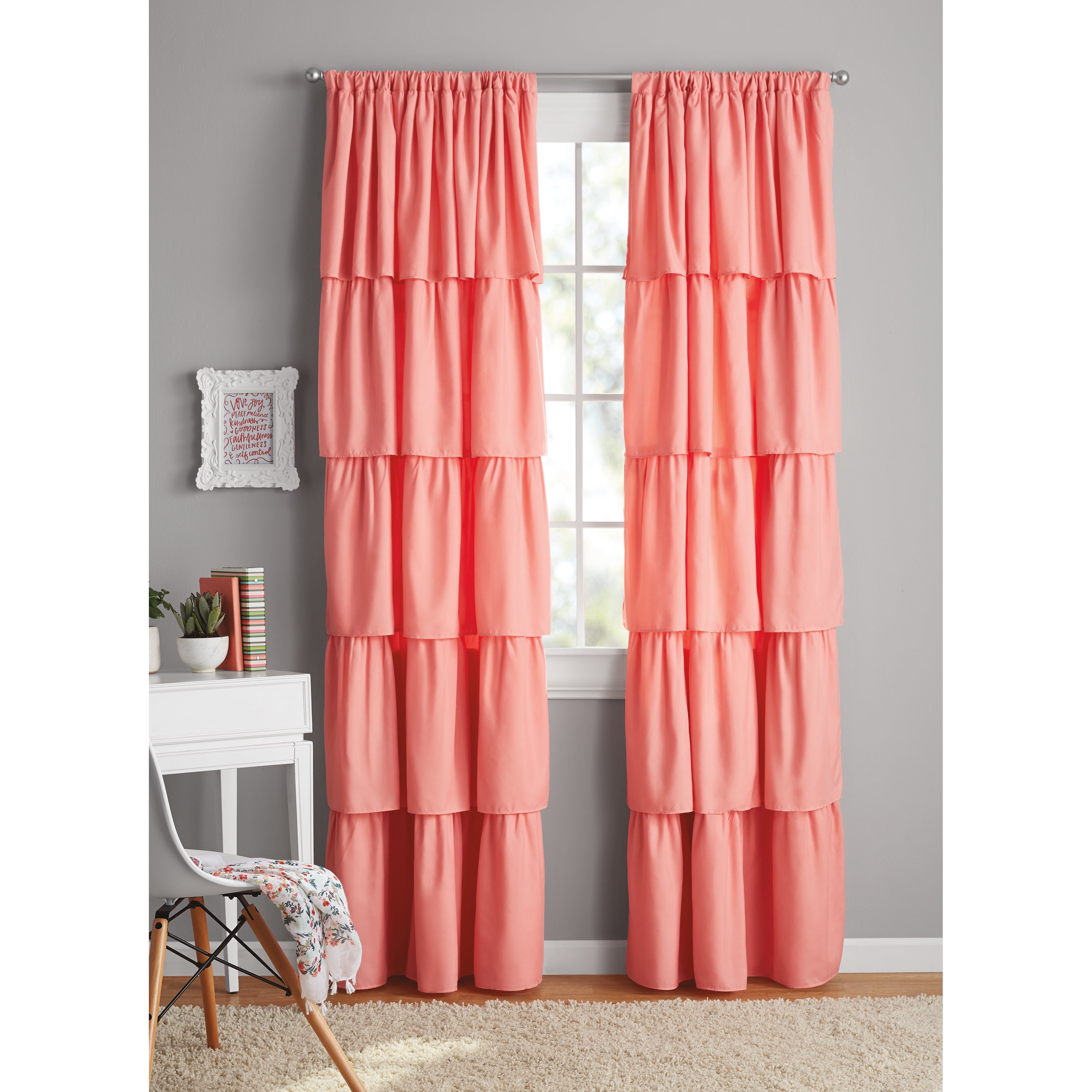 Your Zone Ruffle Girls Bedroom Curtain Walmart Com