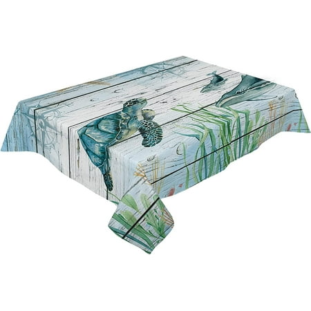 

Mindunm Rectangle Sea Turtle Tablecloth Waterproof & Stainproof Whale Tablecloths Ocean Animal Table Cloth Washable Polyester Wrinkle-Free Fabric Blue Table Cover for Dining/Party/Wedding