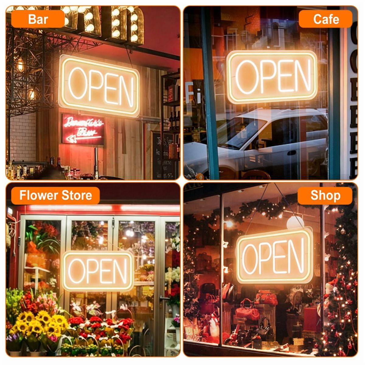 LED Neon Open Sign, Dimmable Business Store Front Light Sign with Controller & Hanging Chain, Dual‑Color Lighting for Cafe, Restaurant, Salon Indoor Use
