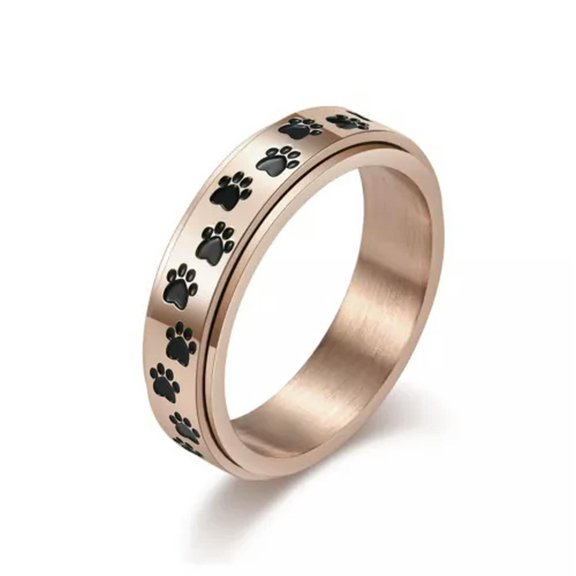 QQTDFG Anxiety Rings for Women Men Dog Paw Stainless Steel Fidget ADHD Decompression-Rose Gold-11