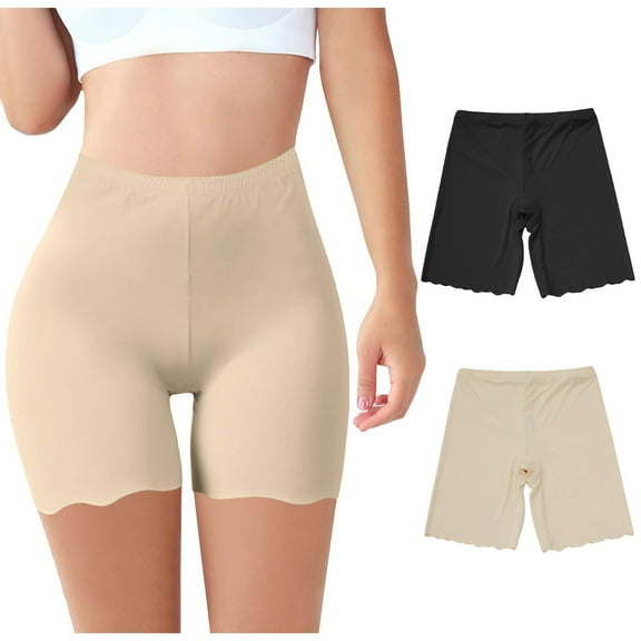 Gmluru Panties For Women Plus Size Ice Silk Seamless Solid Color Large Size Three Pants Shorts Leggings Khaki L