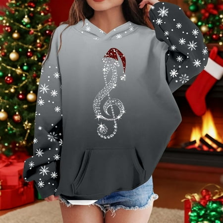 Christmas Hoodies Girls Hooded Pullover Sweatshirt Long Sleeve Cute Oversized Top Loose Fit Casual Sportswear For Teenage Kids Youth 0.00