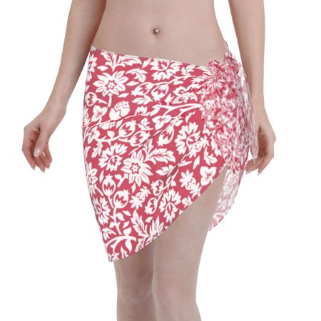 Coaee Red Flowers Women s Short Sarongs Beach Wrap Sheer Bikini Wraps Chiffon Cover Ups for Beach  Swimming  Holiday