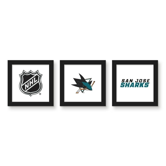 Gallery Pops NHL San Jose Sharks - Team Wall Art Bundle (3-Pack), Black Framed Version, 12" x 12"
