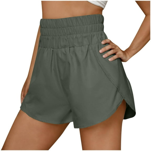 ZQUUVOU Women's Shorts High Waisted Solid Color Elastic Casual Summer Pant(Gray,XL)