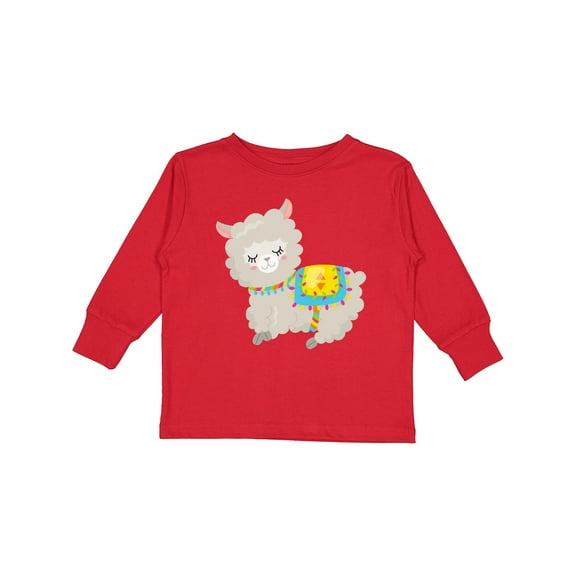 Inktastic Cute Llama with Colorful Blanket Boys or Girls Long Sleeve Toddler T-Shirt