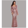 thumbnail image 1 of Vestido de noche de cola de pez europeo y americano, vestido de lentejuelas, multicolor, talla grande, manga larga, escote en V, lentejuelas para mujer, 1 of 6
