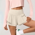 thumbnail image 2 of Dagugfen Athletic Shorts for Women 2 in 1 Flounce Elastic High Waist Stretchy Yoga Casual Short Pants Gym Workout Activewear Shorts, 2 of 8