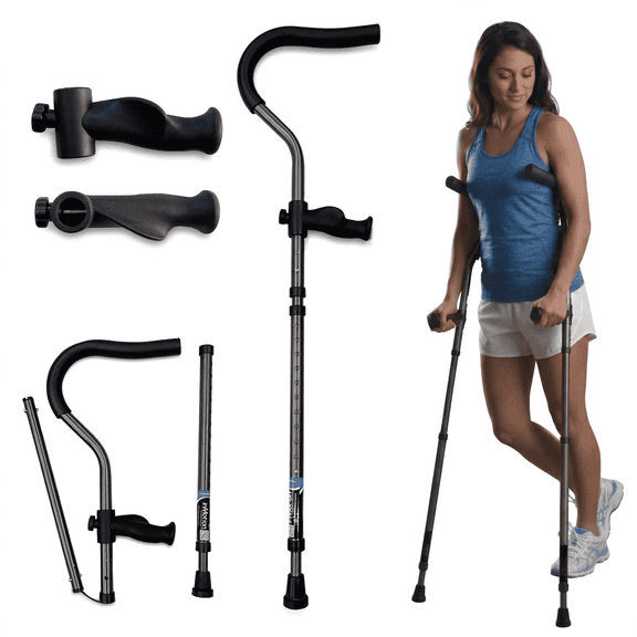 Tall 5'10" to 7'1" in-Motion Pro Underarm Crutches by Millennial Medical – Foldable, Ergonomic, Spring-Assist, 350 lb Capacity, 1 Pair